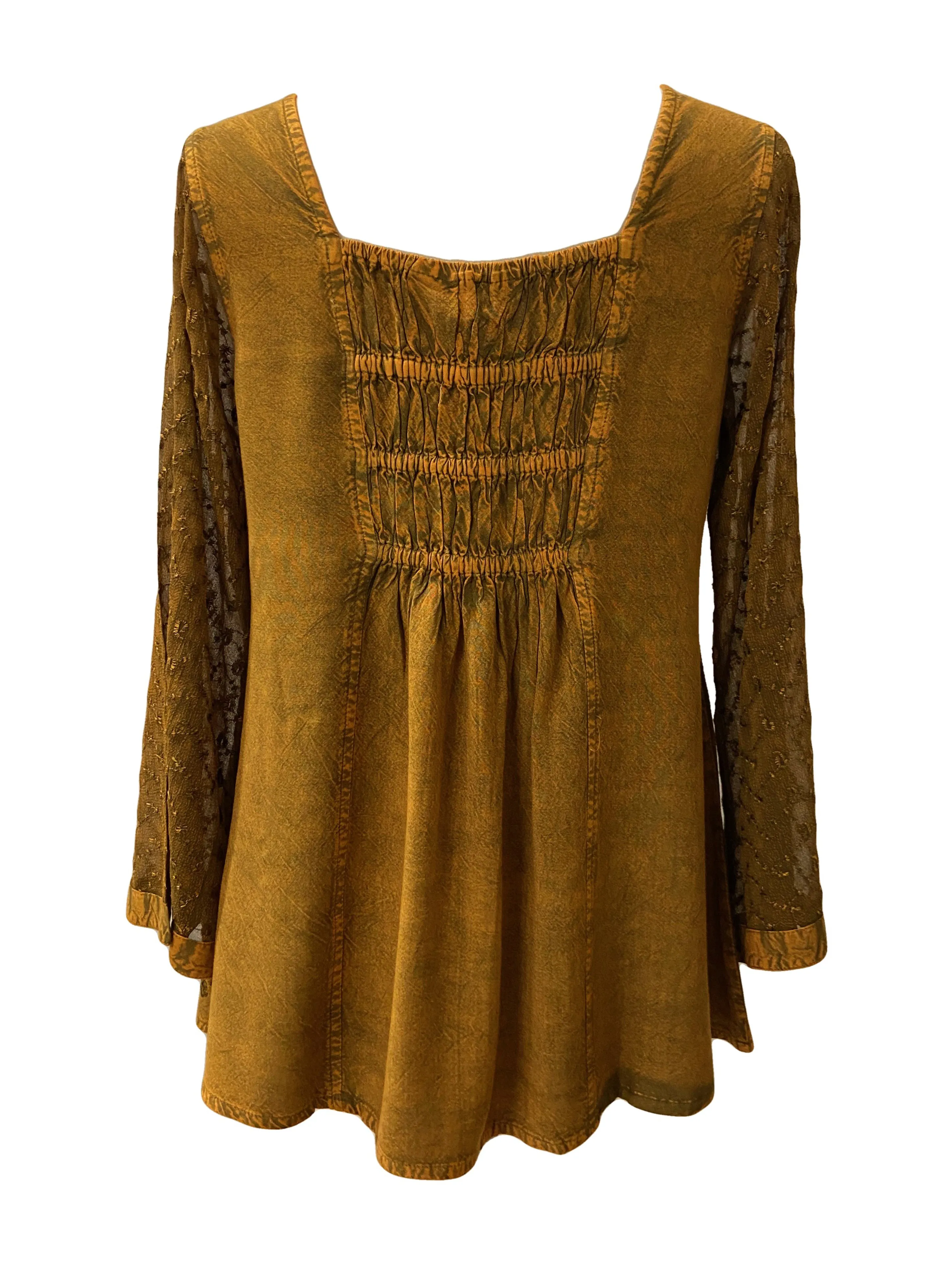 151 B Medieval Victorian Gothic embroidered button down sheer lace sleeve blouse