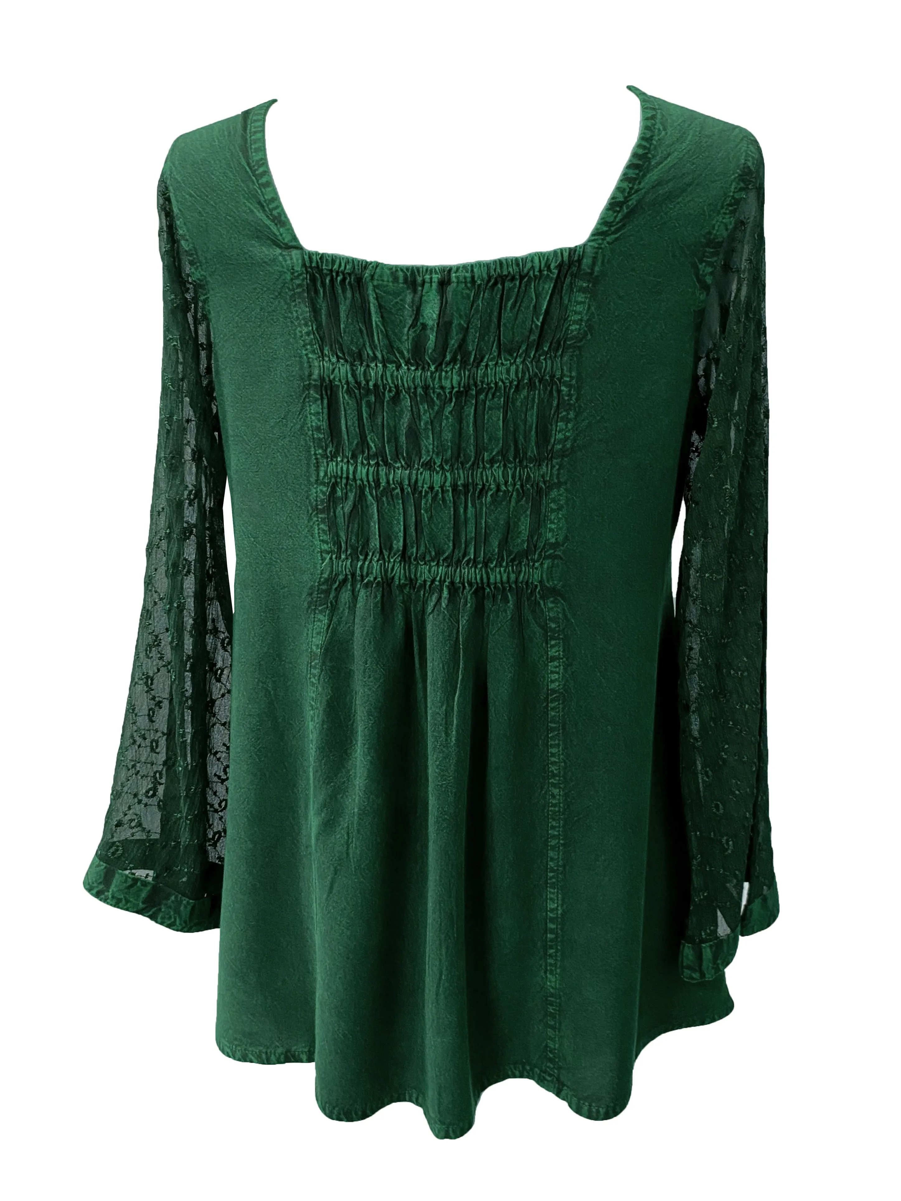 151 B Medieval Victorian Gothic embroidered button down sheer lace sleeve blouse
