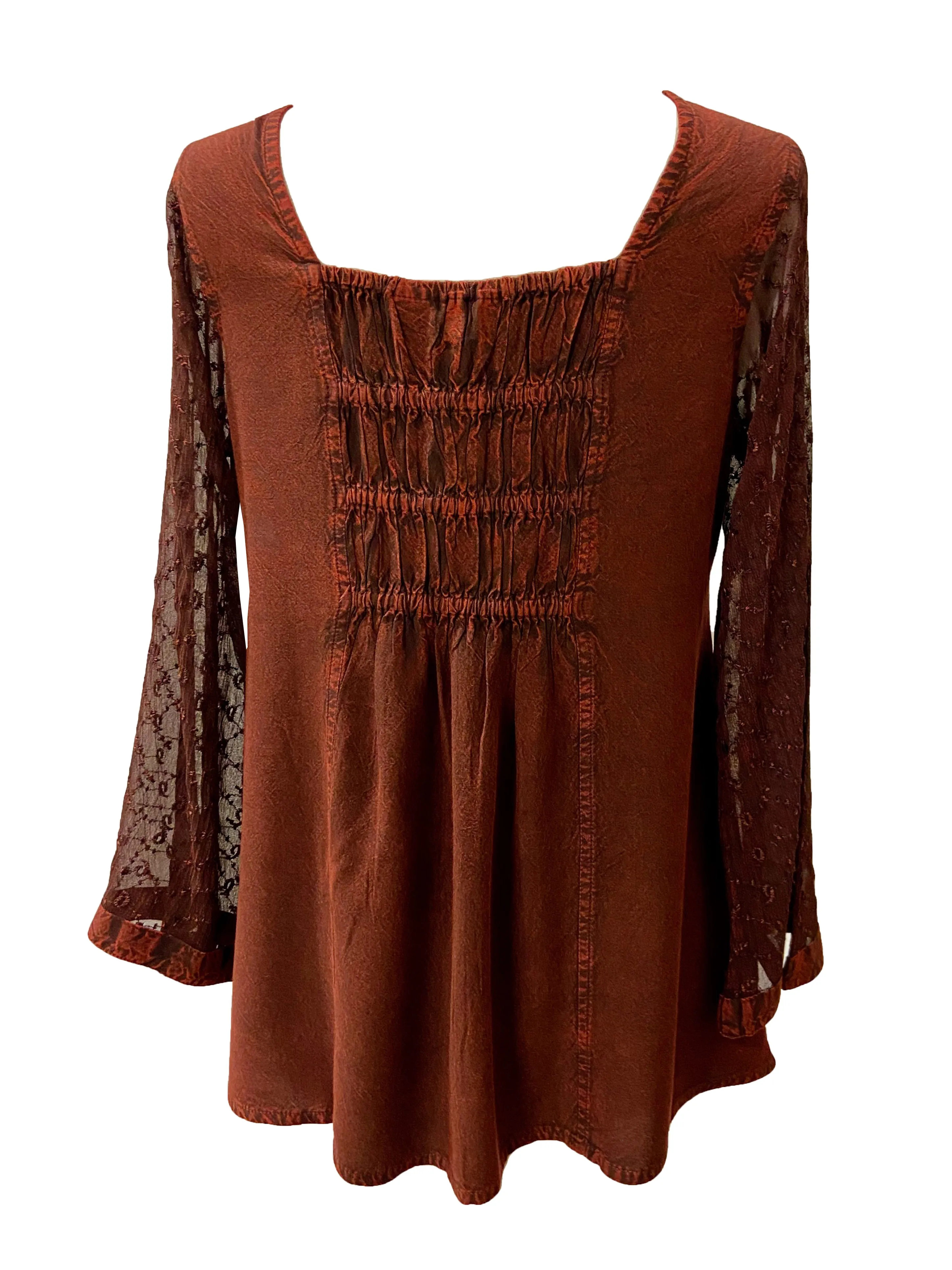 151 B Medieval Victorian Gothic embroidered button down sheer lace sleeve blouse