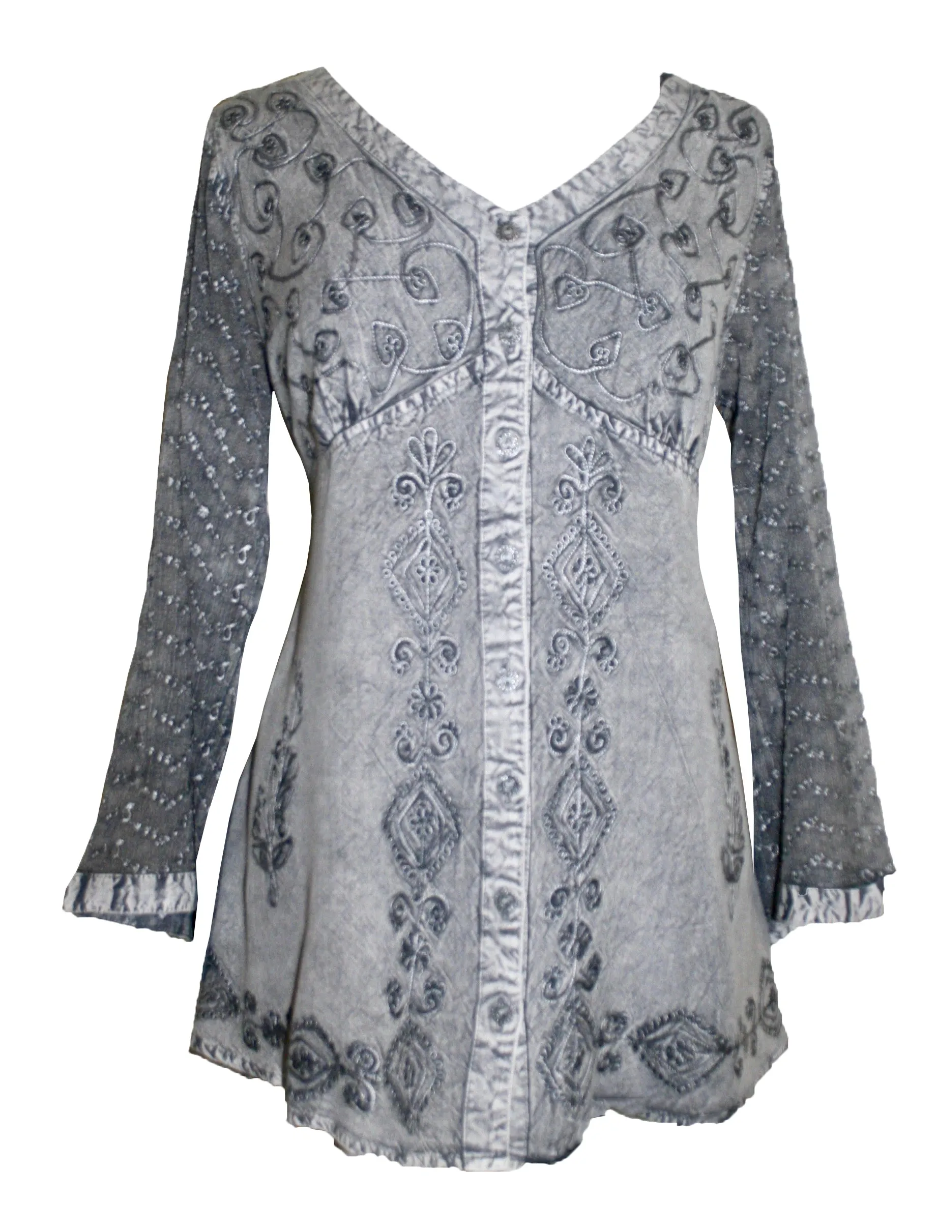 151 B Medieval Victorian Gothic embroidered button down sheer lace sleeve blouse