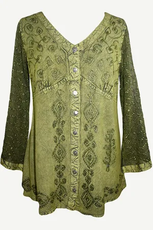 151 B Medieval Victorian Gothic embroidered button down sheer lace sleeve blouse