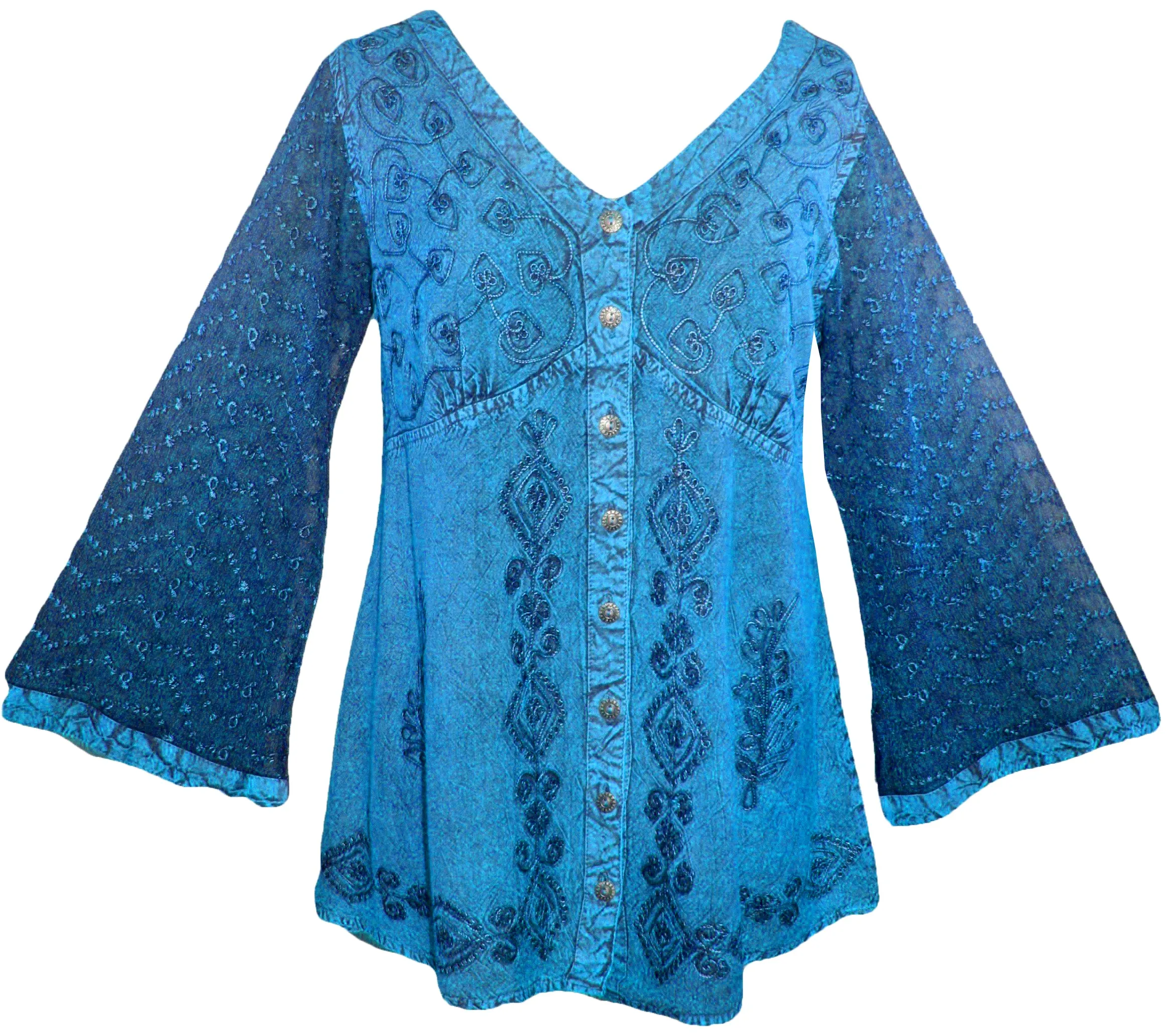 151 B Medieval Victorian Gothic embroidered button down sheer lace sleeve blouse