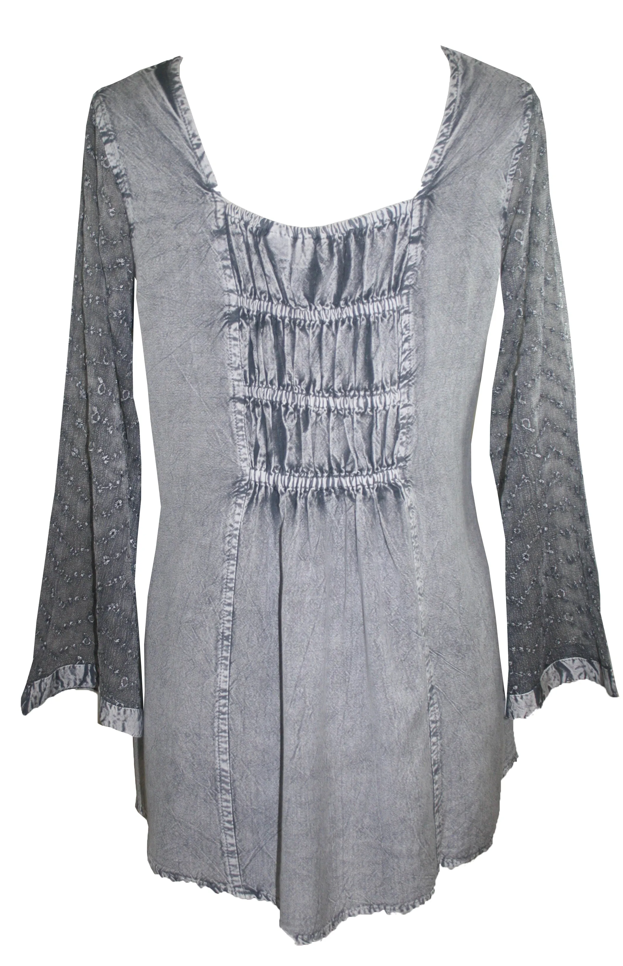 151 B Medieval Victorian Gothic embroidered button down sheer lace sleeve blouse