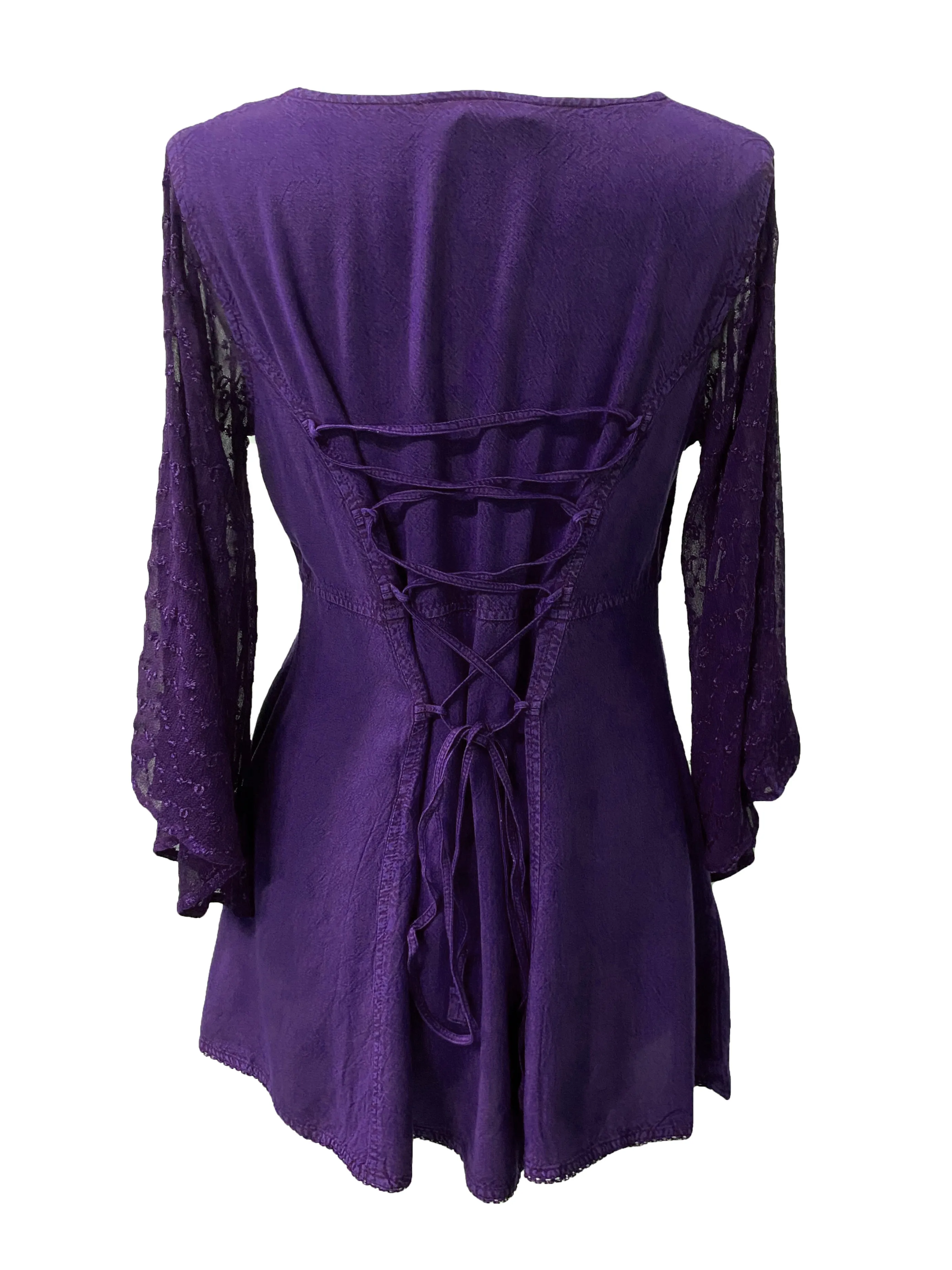 18 607 B Medieval Gothic Embroidered Button Down Sheer Lace Sleeve Top Blouse