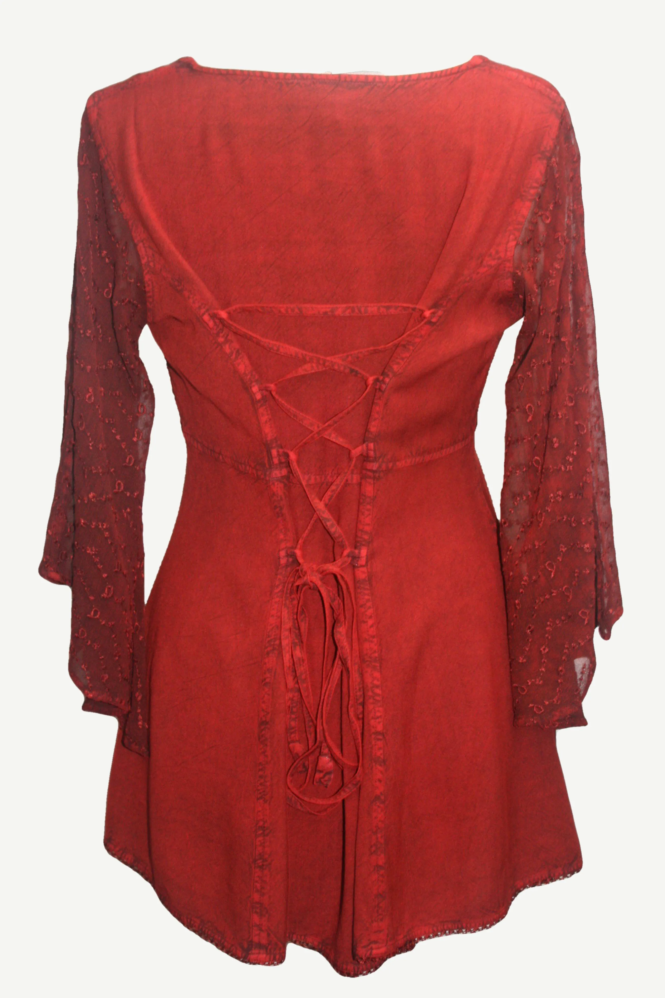 18 607 B Medieval Gothic Embroidered Button Down Sheer Lace Sleeve Top Blouse