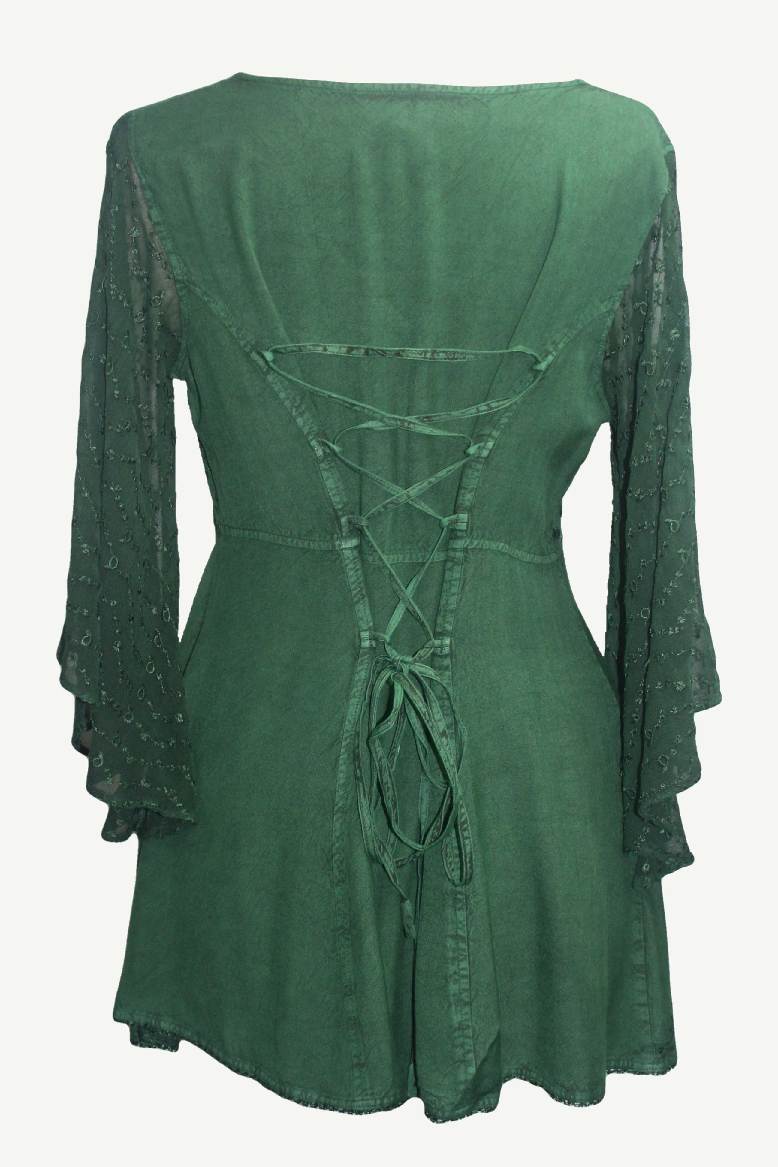 18 607 B Medieval Gothic Embroidered Button Down Sheer Lace Sleeve Top Blouse