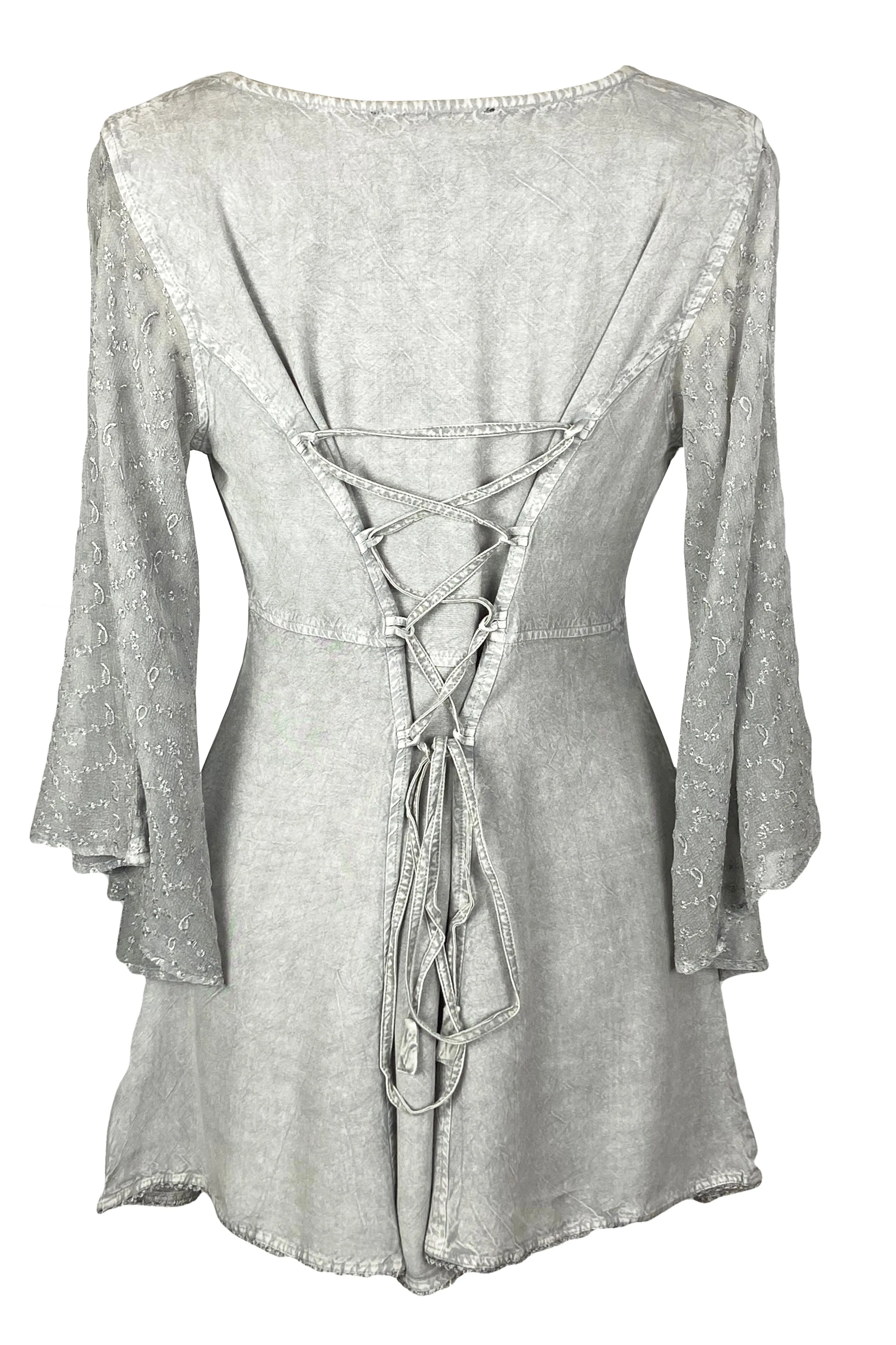 18 607 B Medieval Gothic Embroidered Button Down Sheer Lace Sleeve Top Blouse
