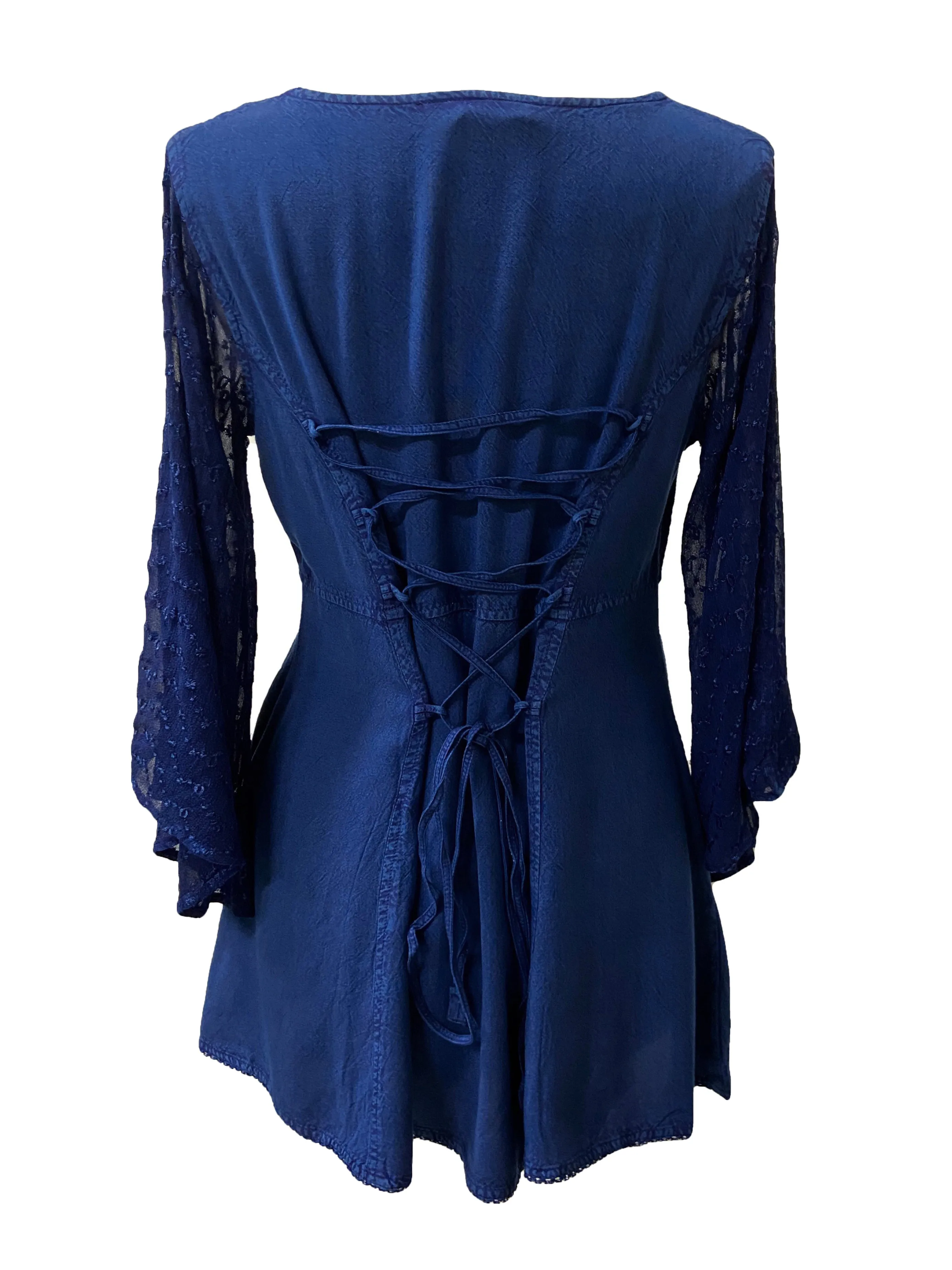 18 607 B Medieval Gothic Embroidered Button Down Sheer Lace Sleeve Top Blouse