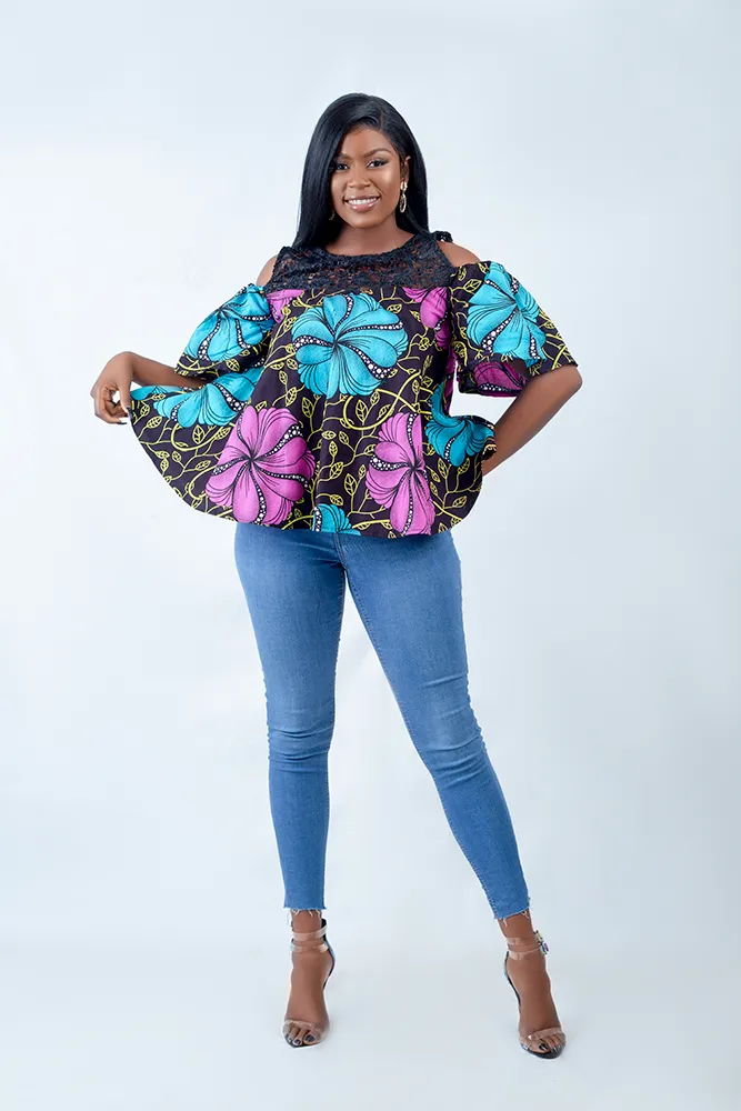 African Print Ndolo Flutter sleeve top