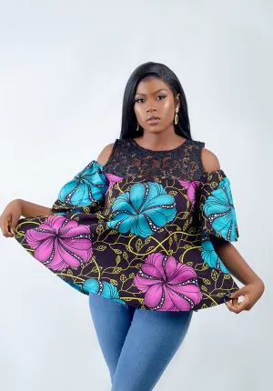 African Print Ndolo Flutter sleeve top