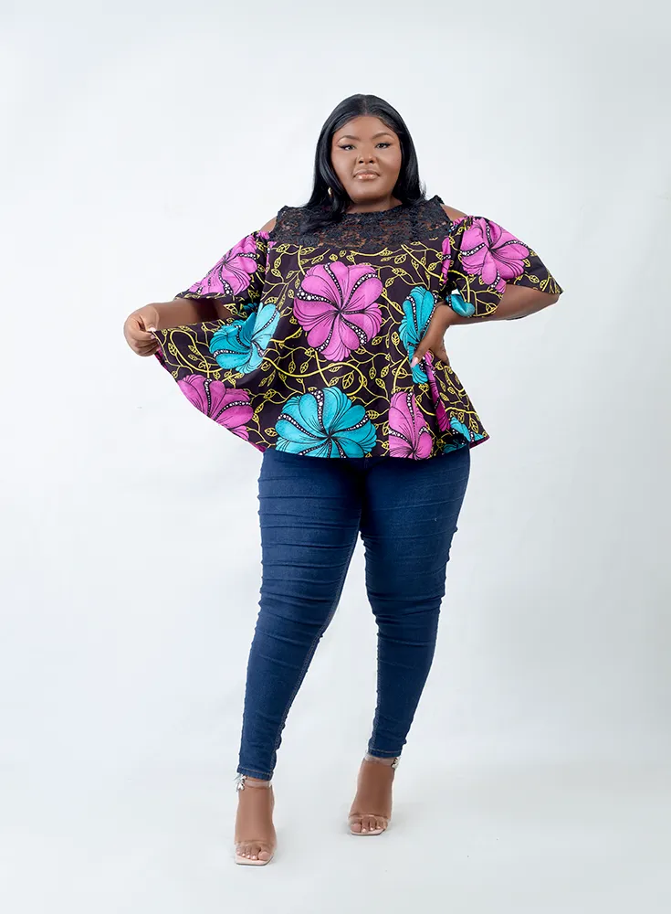 African Print Ndolo Flutter sleeve top