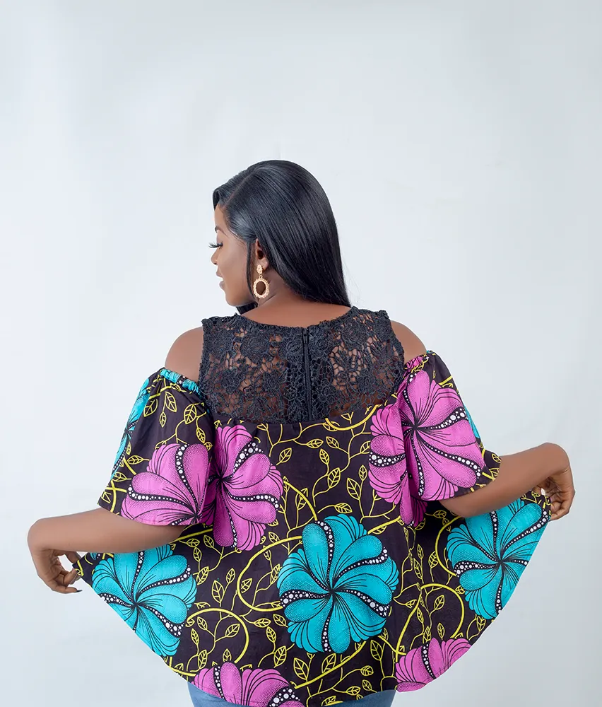 African Print Ndolo Flutter sleeve top