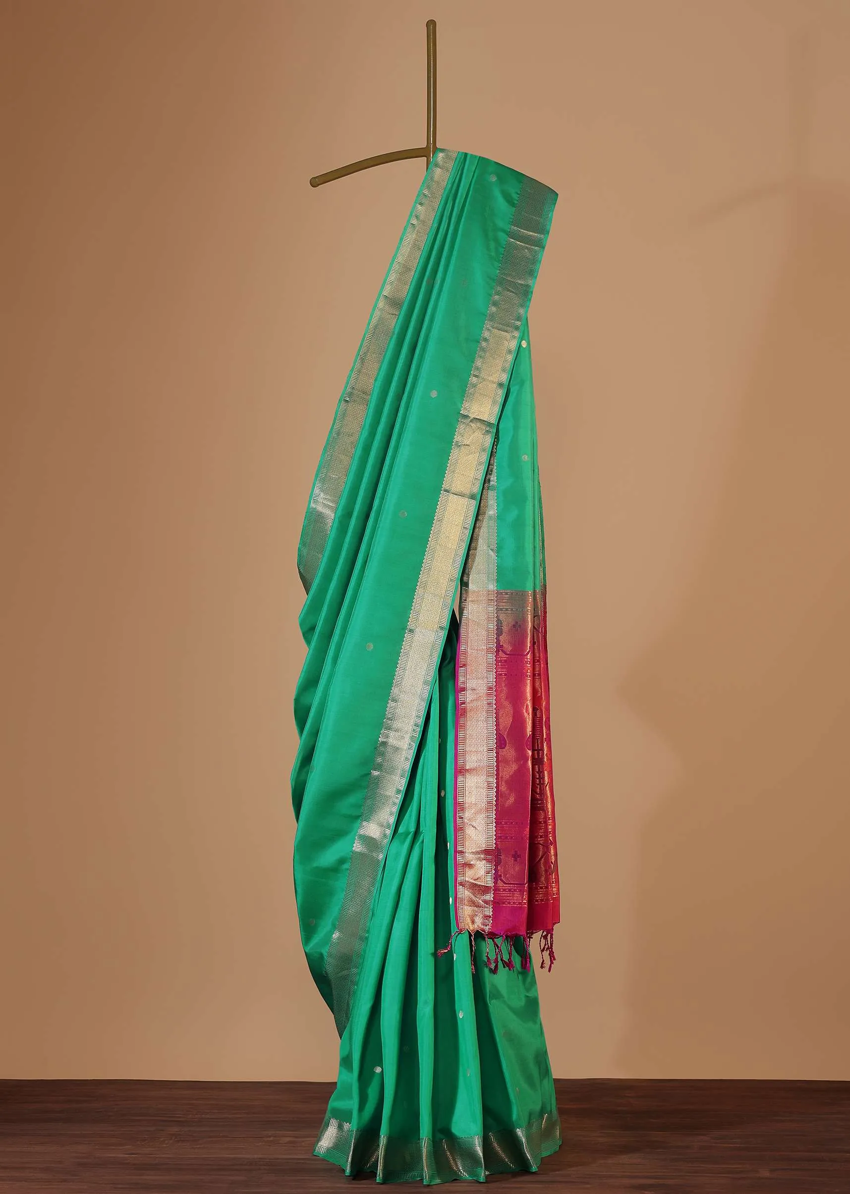 Blarney Green Album Silk Saree With South Paithani Pallu And Unstitched Blouse