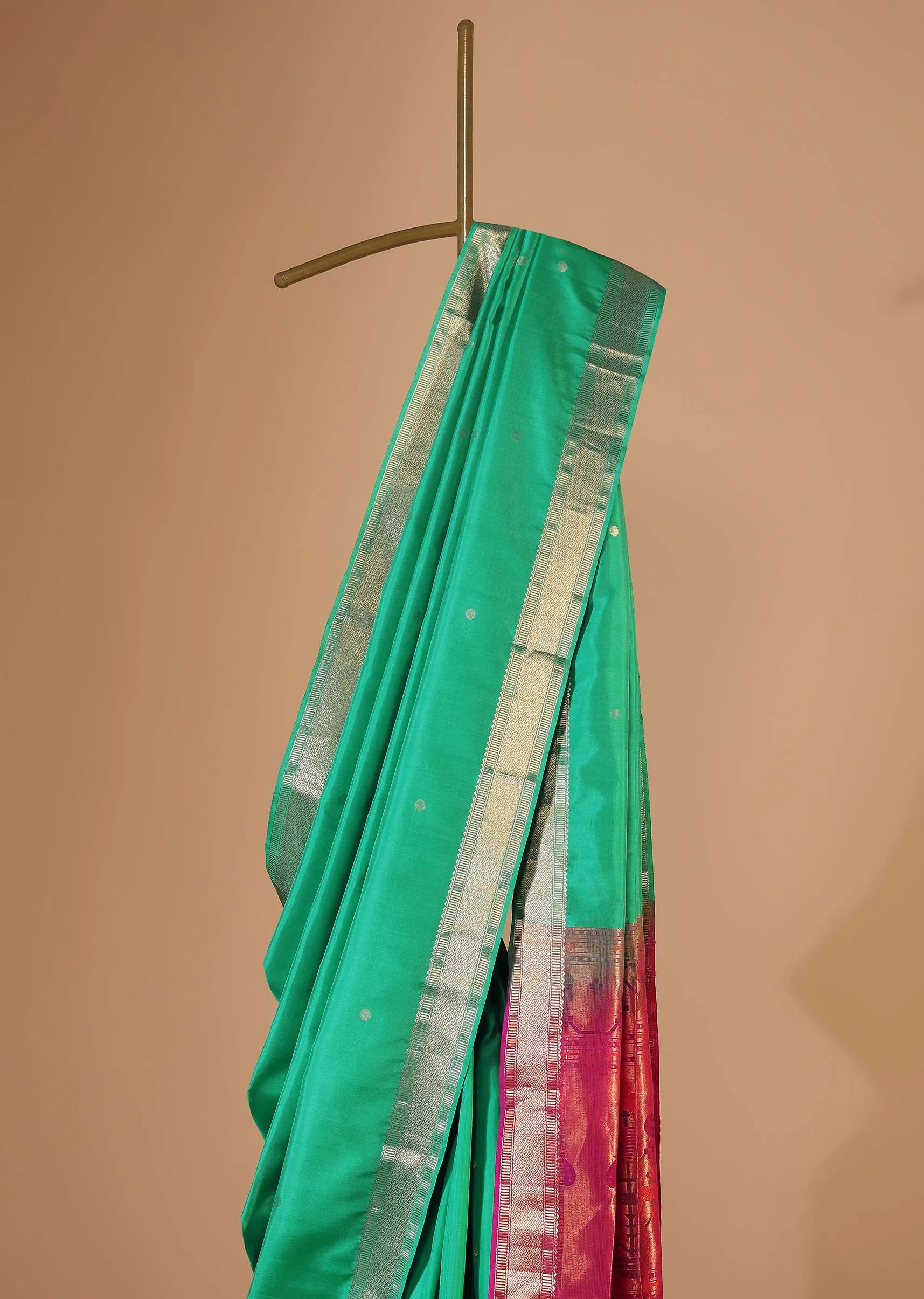 Blarney Green Album Silk Saree With South Paithani Pallu And Unstitched Blouse