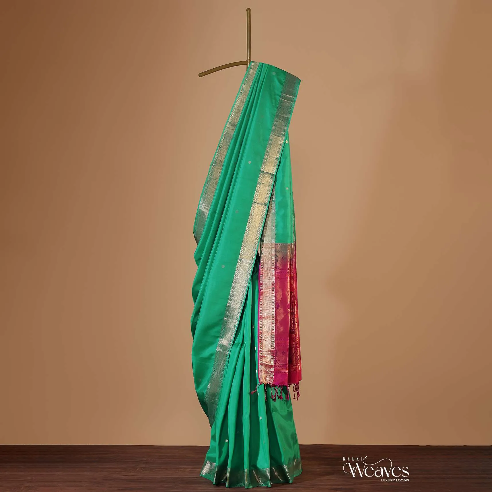 Blarney Green Album Silk Saree With South Paithani Pallu And Unstitched Blouse