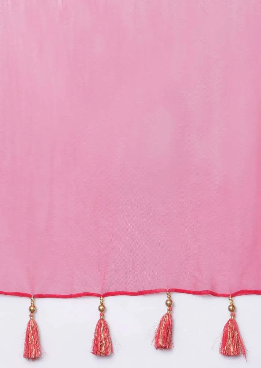 Cherry Red Peplum Top And Flared Palazzo Pants With Sequins Work Online - Kalki Fashion