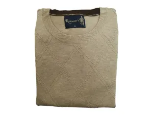 Crew Neck Sweater in Heather Oatmeal Diamond Weave Cotton Blend