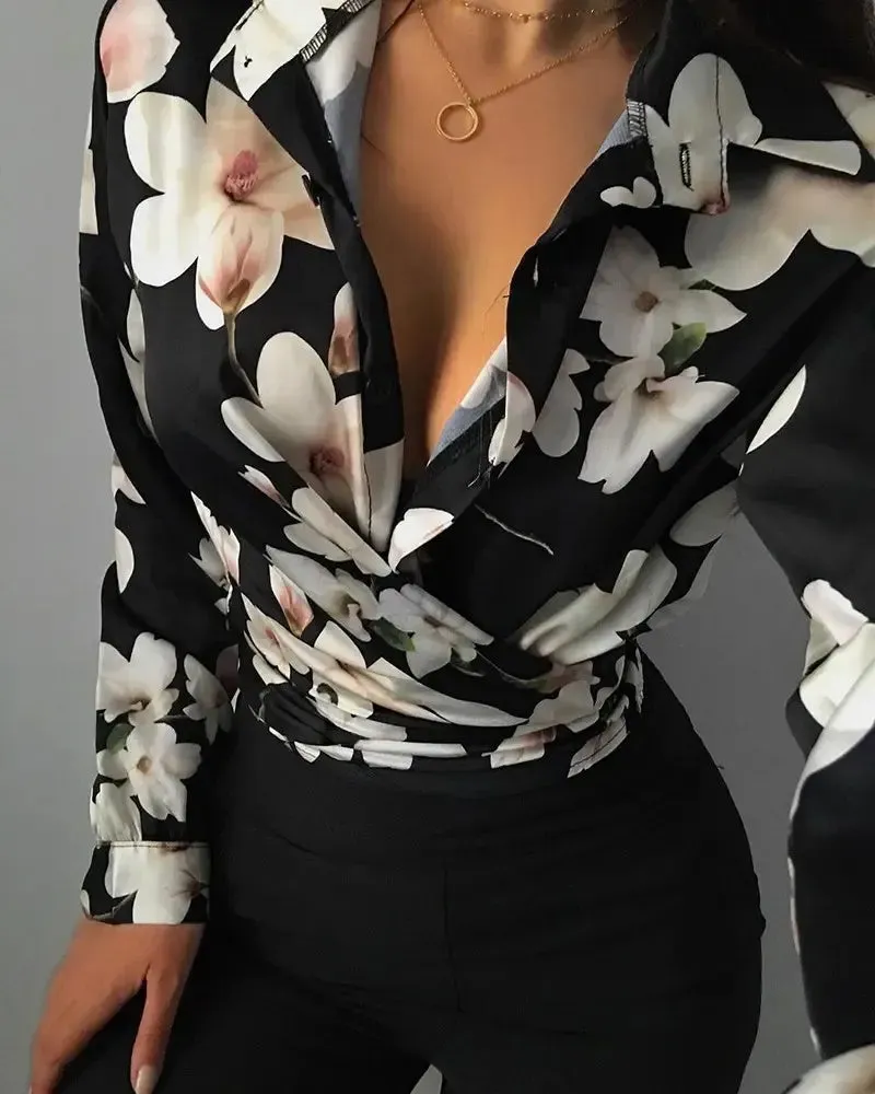 Deanwangkt - Floral Print Long Sleeve Button Down Shirt