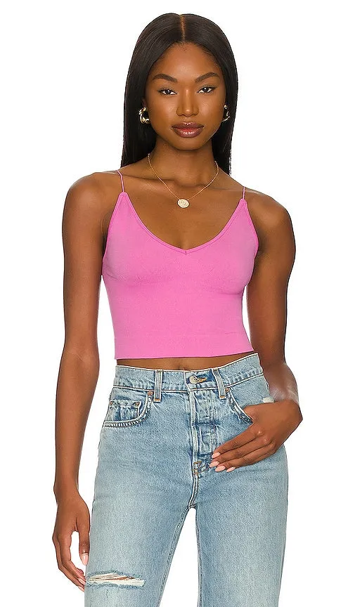 Free People Ribbed V Neck Brami in Fuchsia