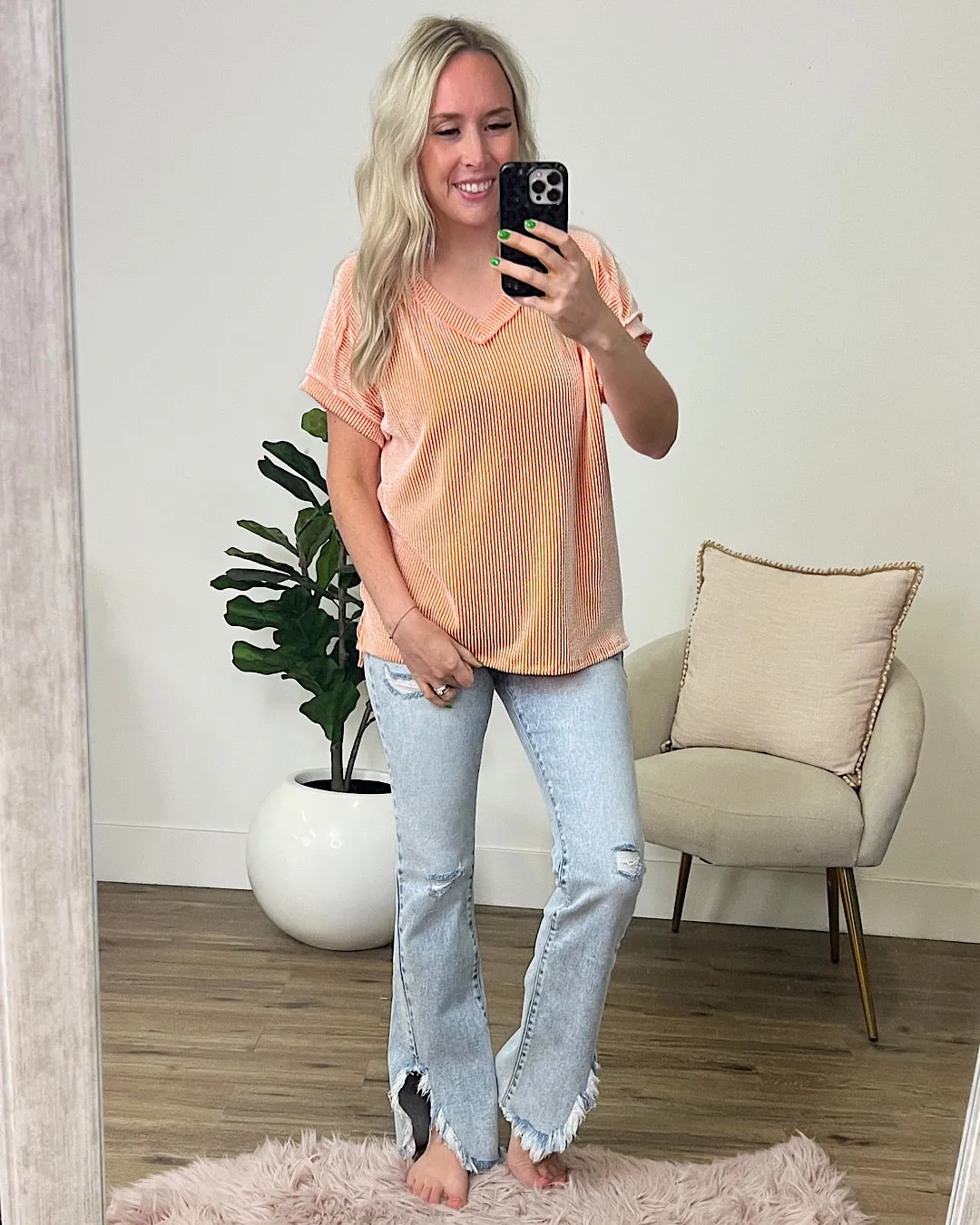 Hendrix Corded V Neck Top - Sunkist