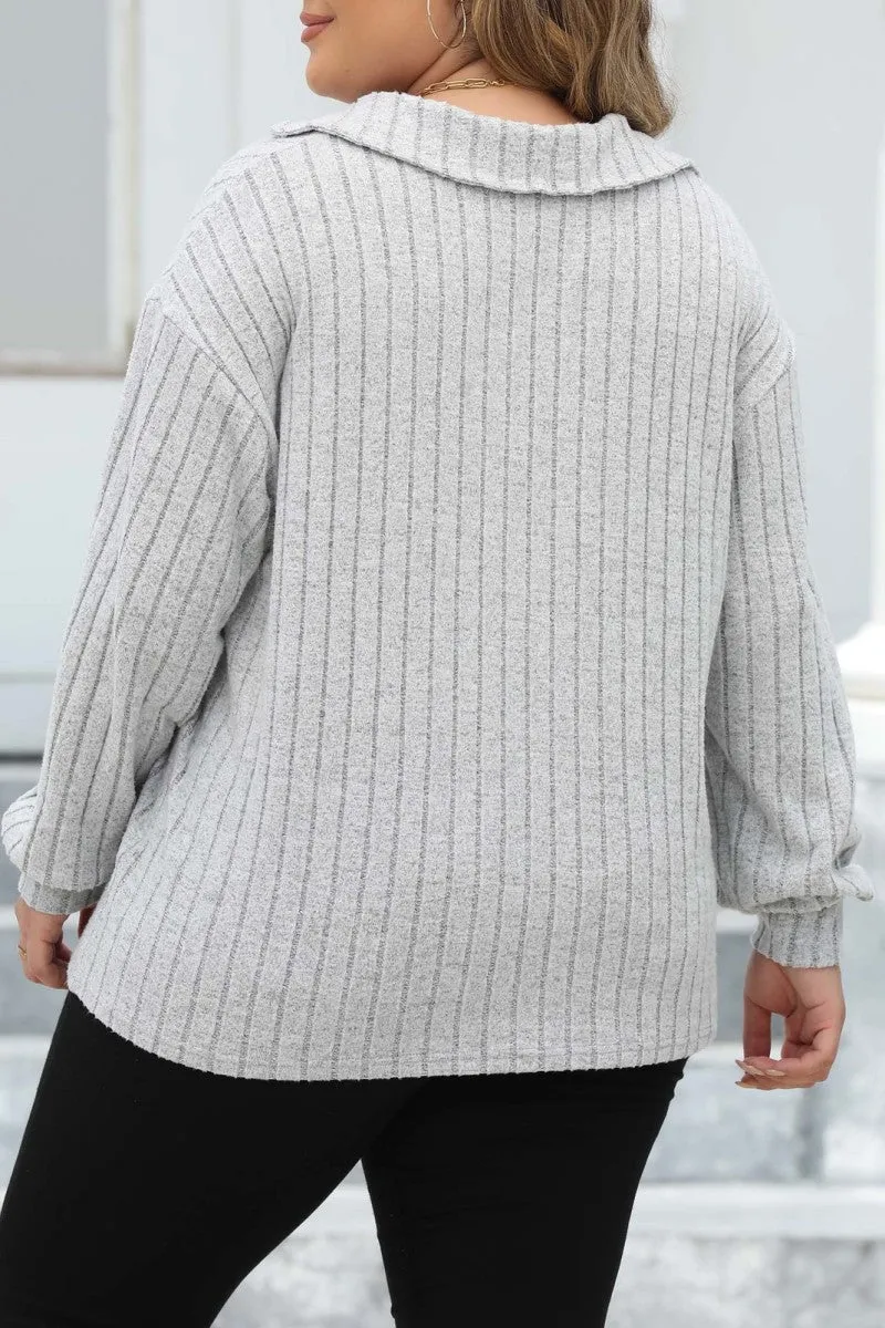 hulianfu Casual Solid Basic V Neck Plus Size Tops
