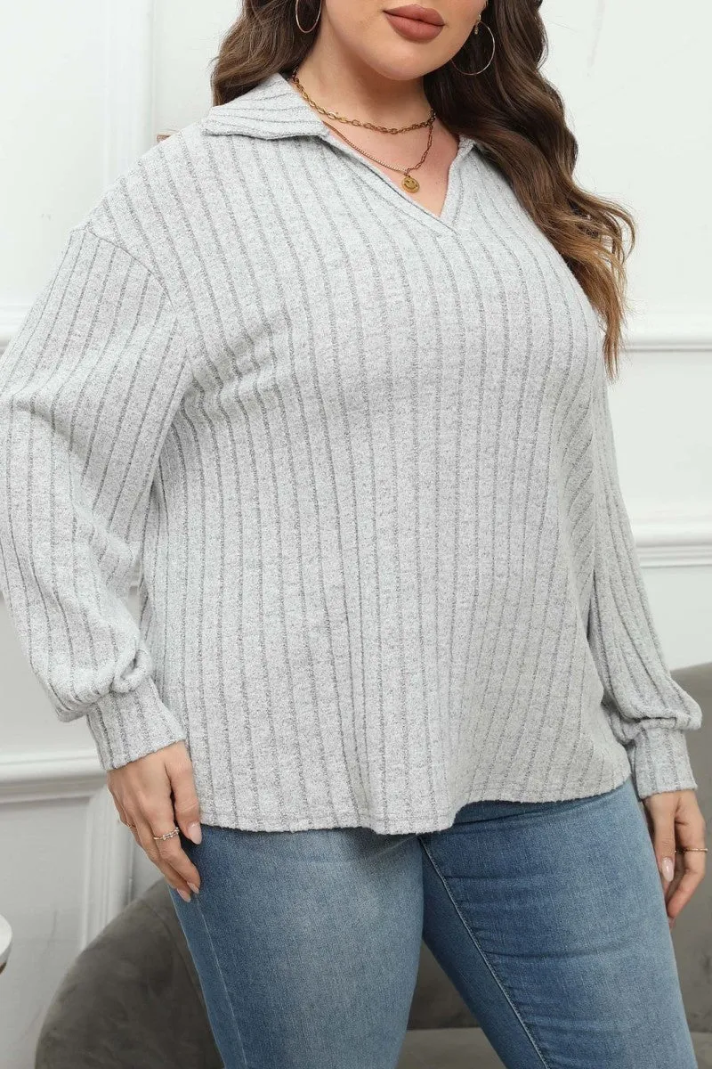 hulianfu Casual Solid Basic V Neck Plus Size Tops