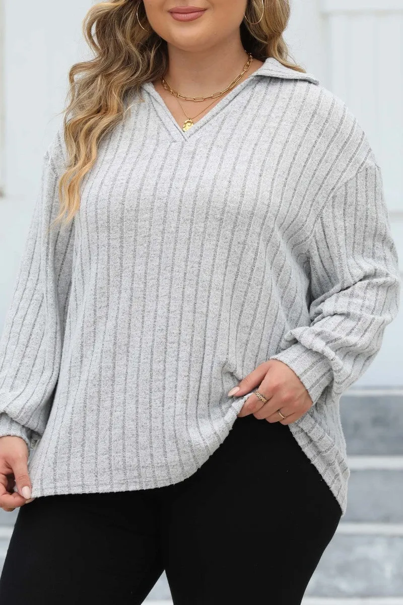 hulianfu Casual Solid Basic V Neck Plus Size Tops