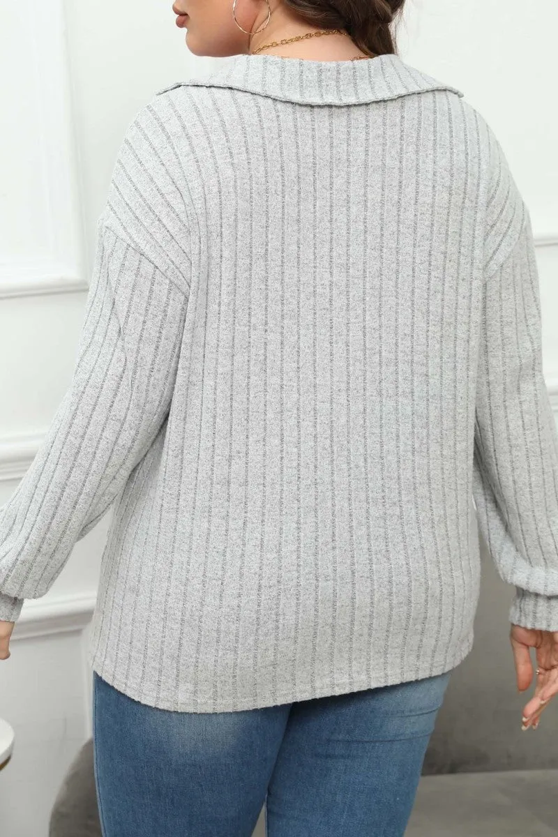 hulianfu Casual Solid Basic V Neck Plus Size Tops