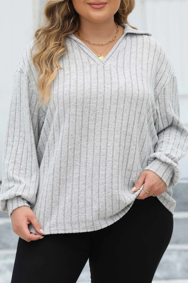 hulianfu Casual Solid Basic V Neck Plus Size Tops