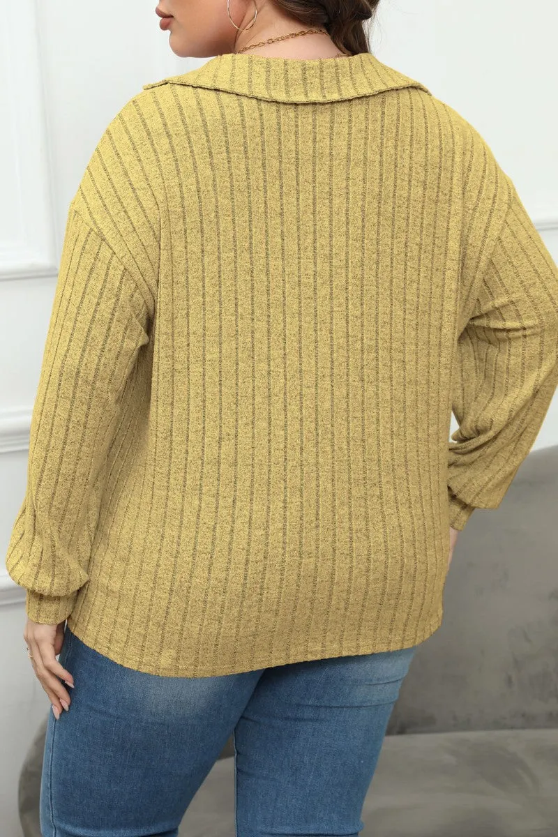 hulianfu Casual Solid Basic V Neck Plus Size Tops