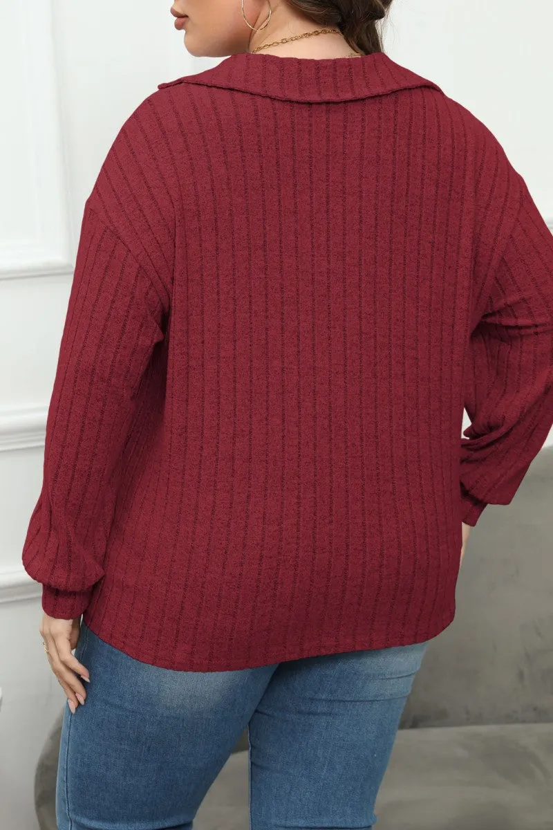 hulianfu Casual Solid Basic V Neck Plus Size Tops