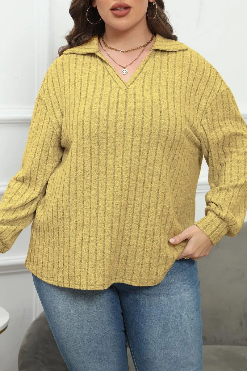 hulianfu Casual Solid Basic V Neck Plus Size Tops