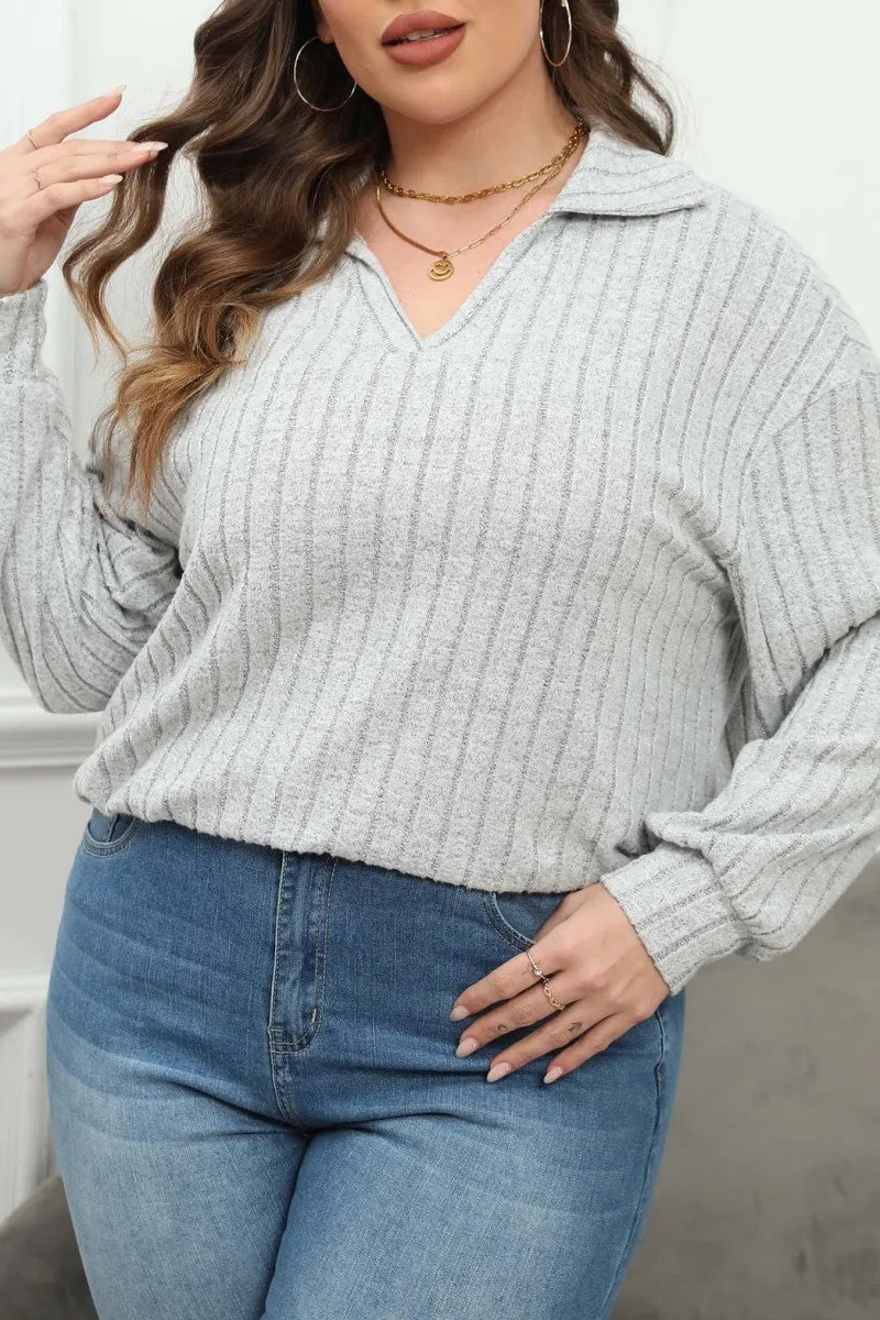 hulianfu Casual Solid Basic V Neck Plus Size Tops