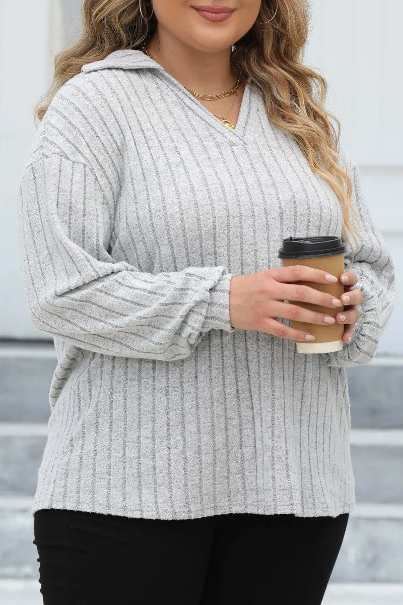 hulianfu Casual Solid Basic V Neck Plus Size Tops