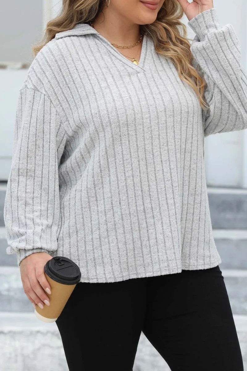 hulianfu Casual Solid Basic V Neck Plus Size Tops