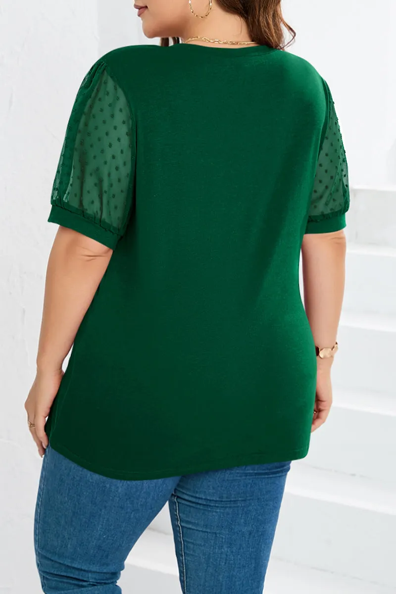 hulianfu Casual Solid Mesh V Neck Plus Size Tops
