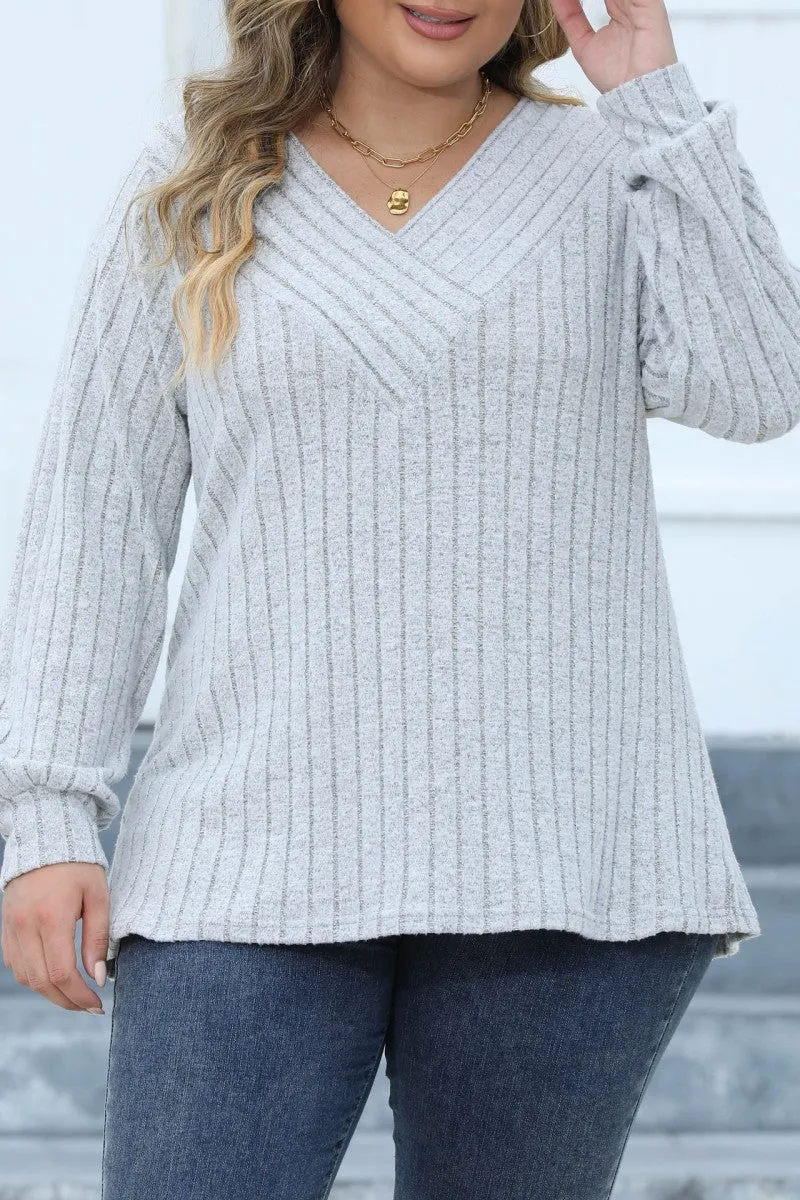 hulianfu Casual Solid Patchwork V Neck Plus Size Tops