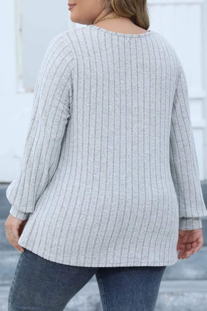 hulianfu Casual Solid Patchwork V Neck Plus Size Tops