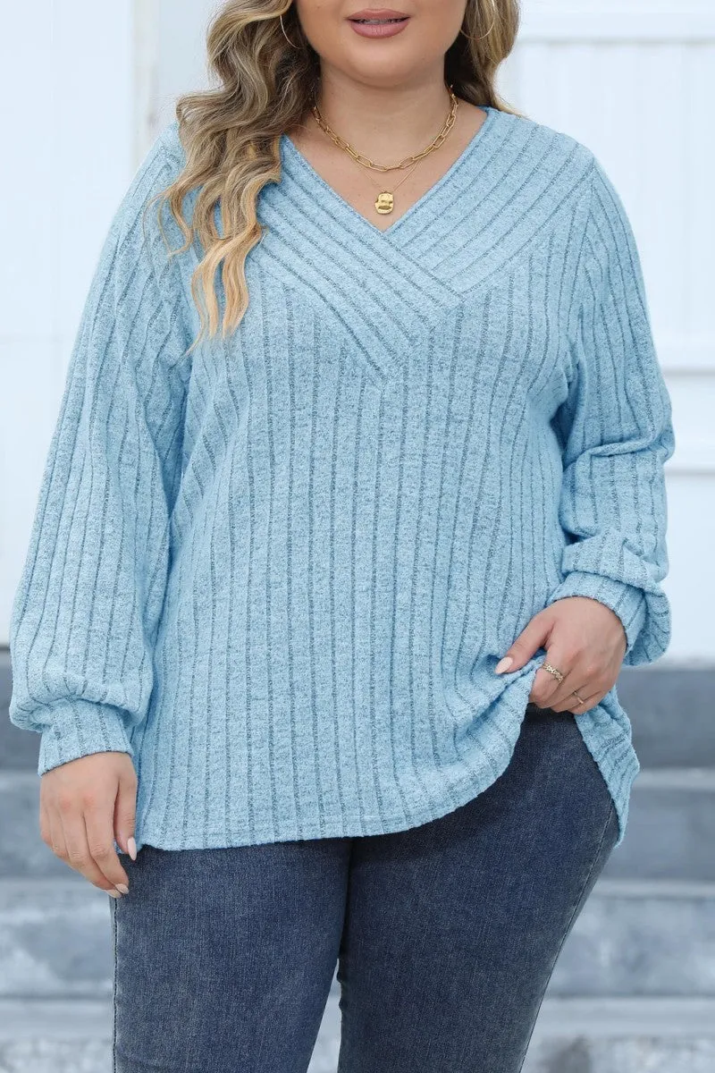 hulianfu Casual Solid Patchwork V Neck Plus Size Tops