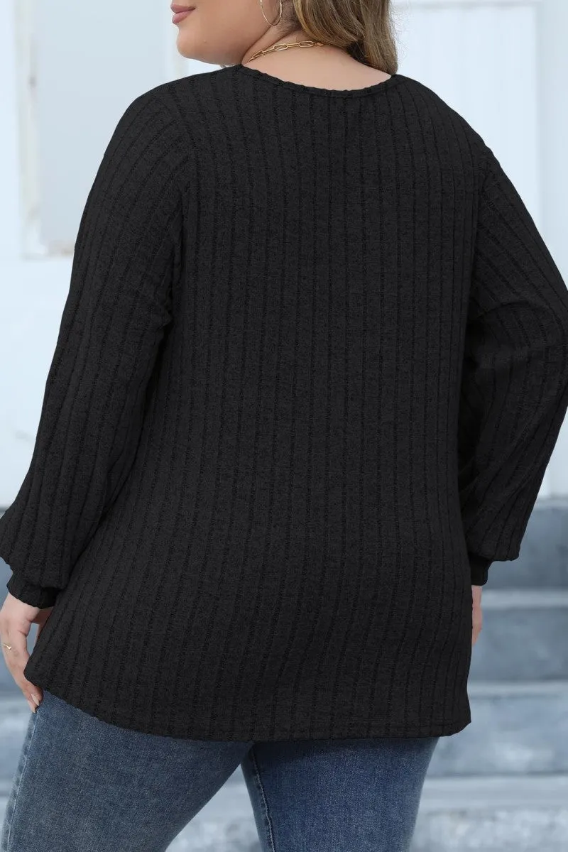 hulianfu Casual Solid Patchwork V Neck Plus Size Tops