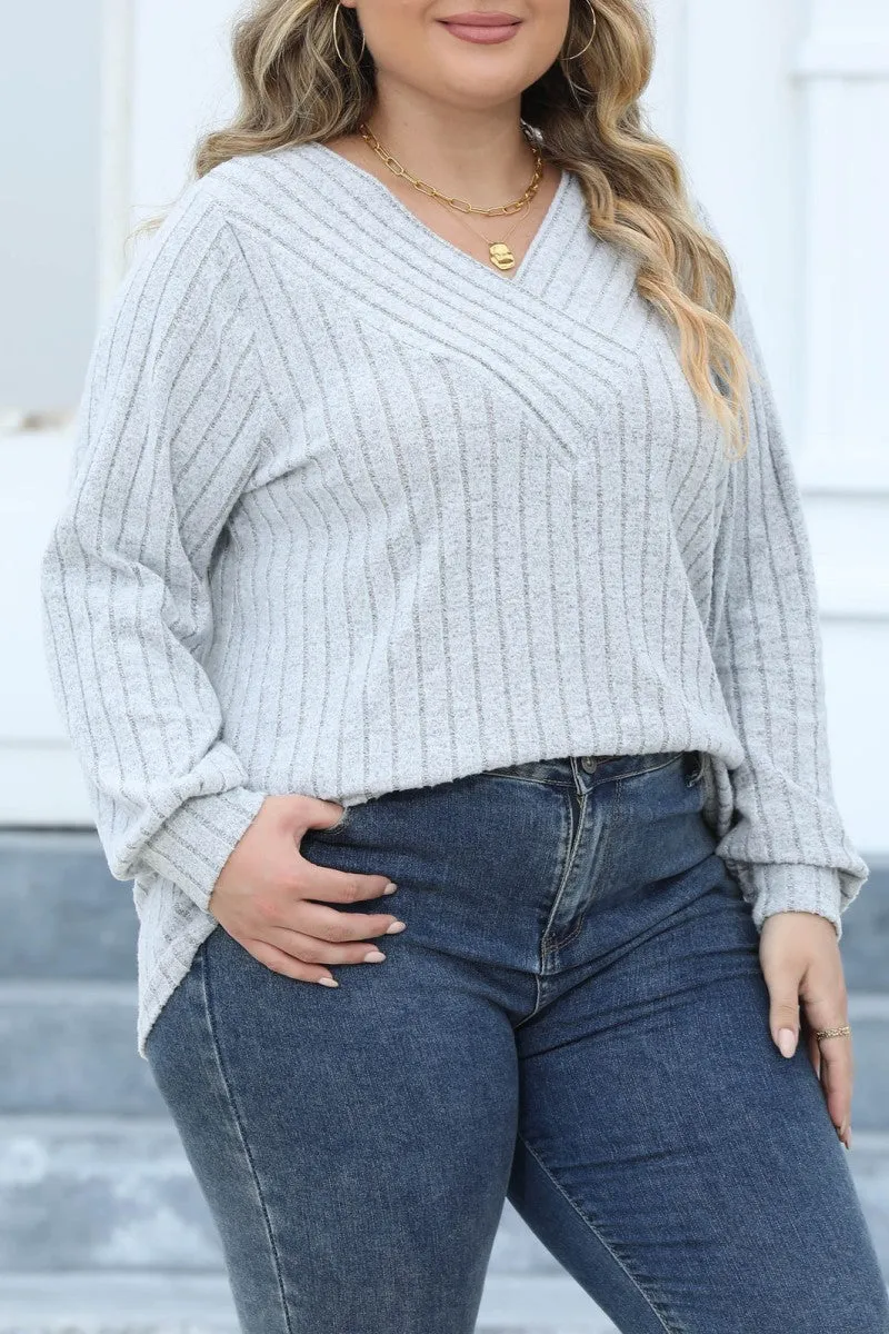 hulianfu Casual Solid Patchwork V Neck Plus Size Tops