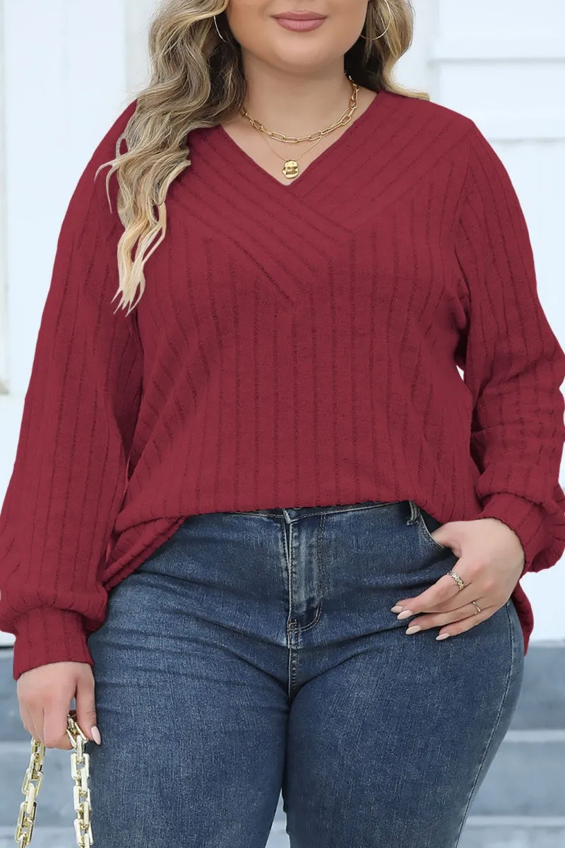 hulianfu Casual Solid Patchwork V Neck Plus Size Tops