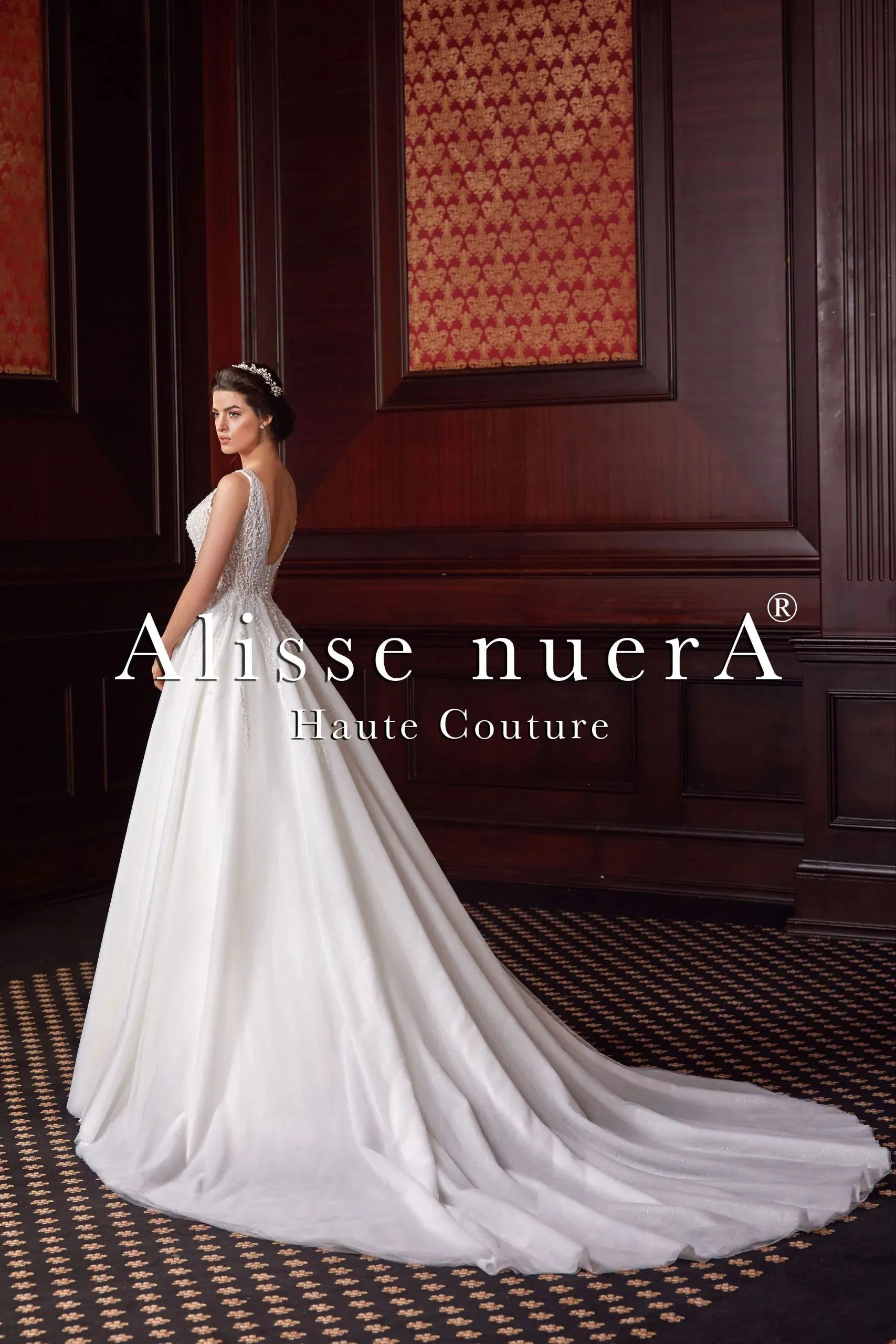 Lace Embroidered Deep V Neckline Empire Waist Wedding Dress