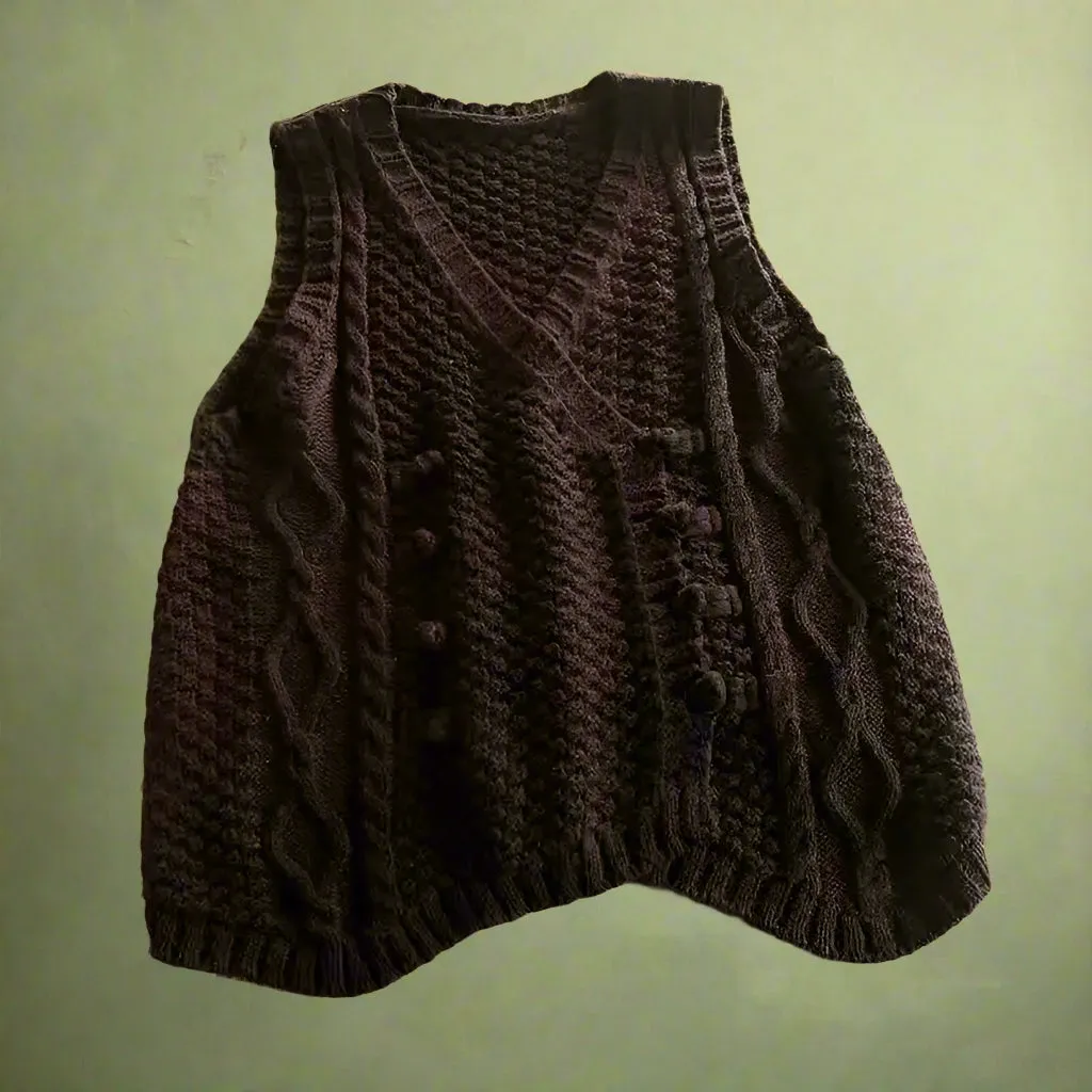 Rustic Cable Knit Button Vest