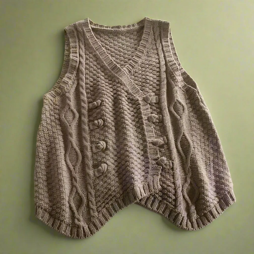 Rustic Cable Knit Button Vest