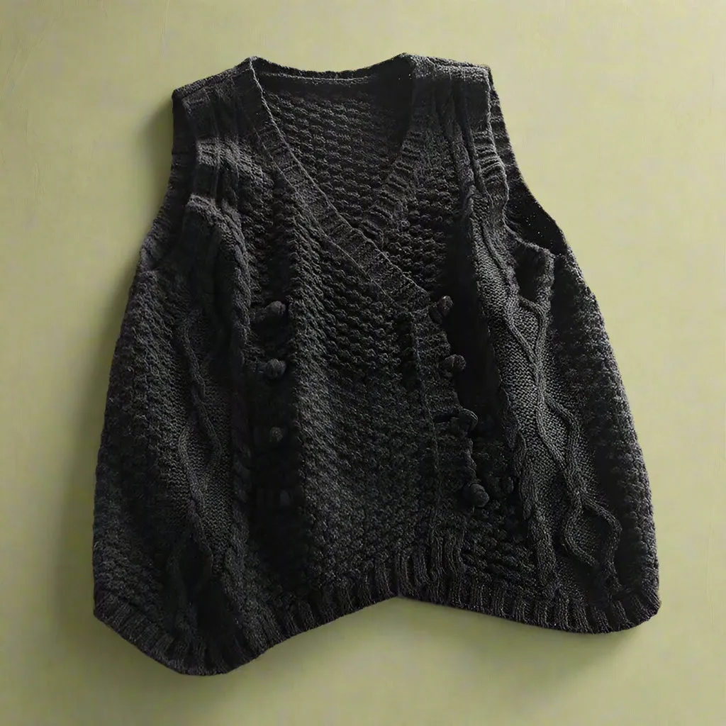 Rustic Cable Knit Button Vest