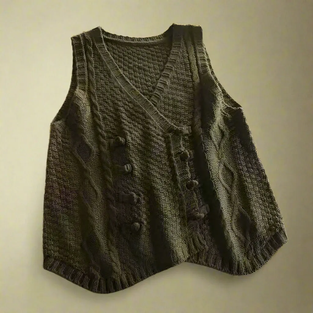 Rustic Cable Knit Button Vest