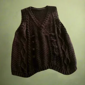Rustic Cable Knit Button Vest