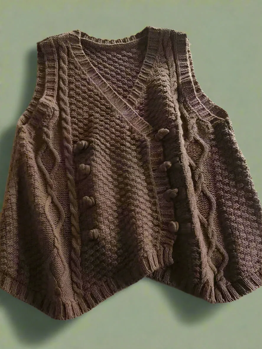 Rustic Cable Knit Button Vest