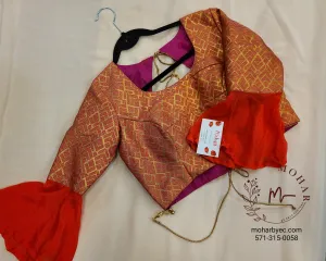 Salmon Brocade Backless Blouse